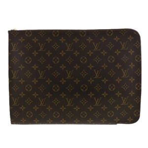 LOUIS VUITTON Monogram Pochette Documents Clutch Bag Canvas Leather Brown
